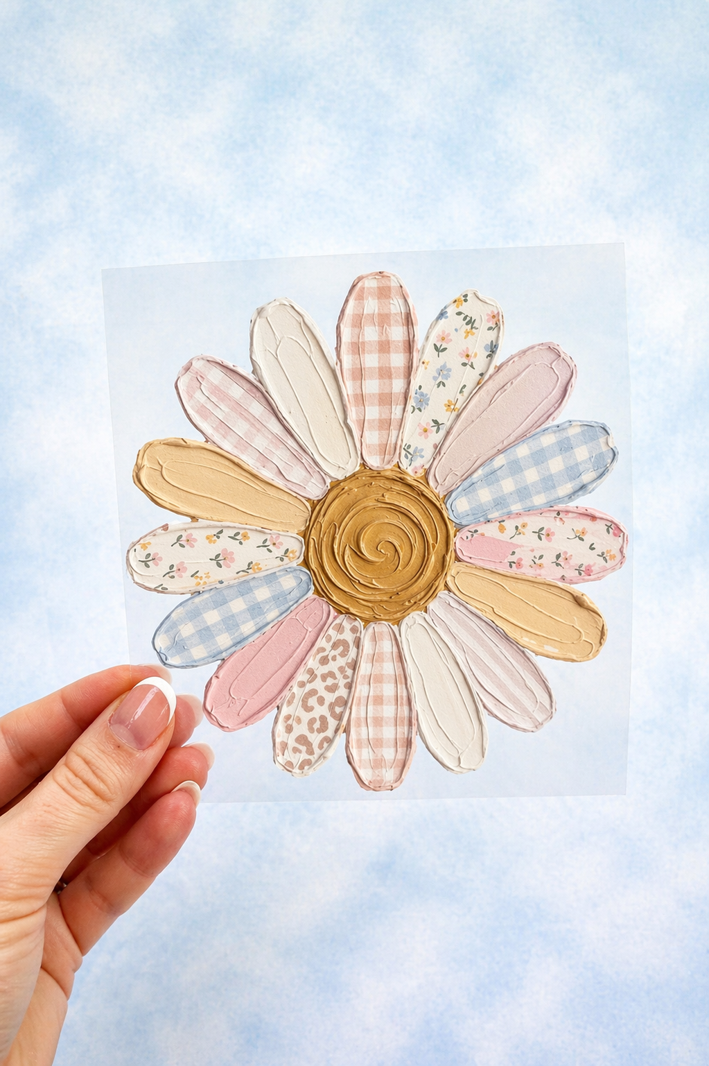 Bügelbild gemalte Patchwork-Blume