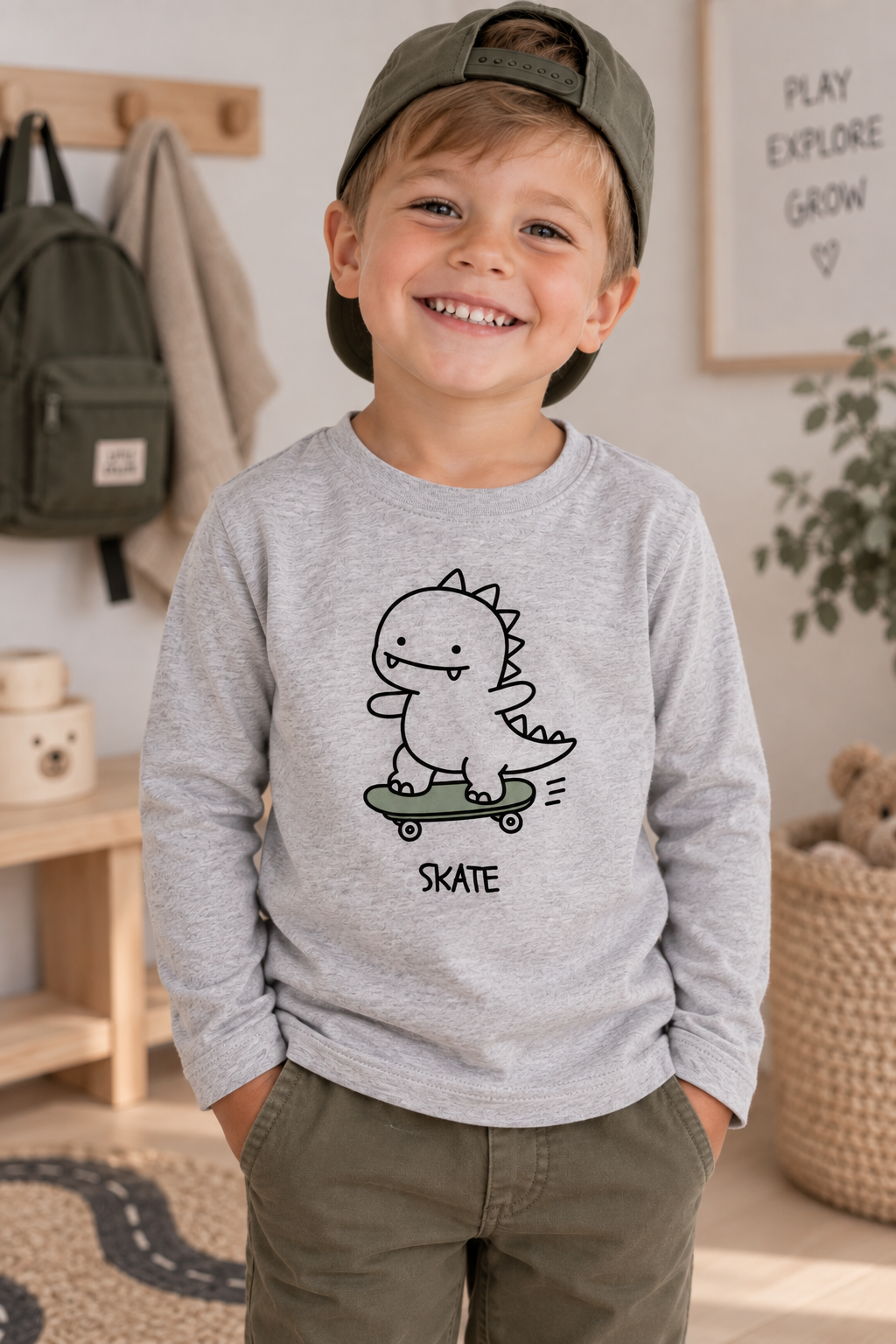 Bügelbild skater Dino